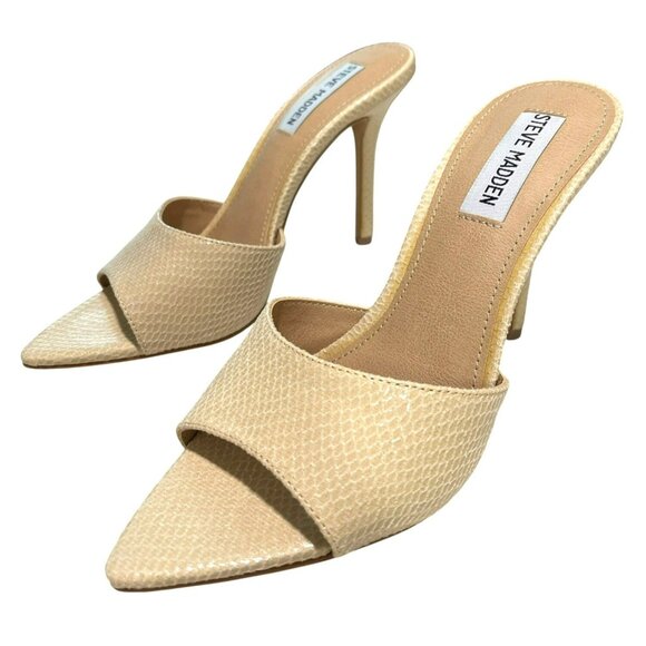 Steve Madden Snake Embossed Cream Heel Size 7.5 Pointed Toe Slip-On Shoe NWB - Picture 3 of 6